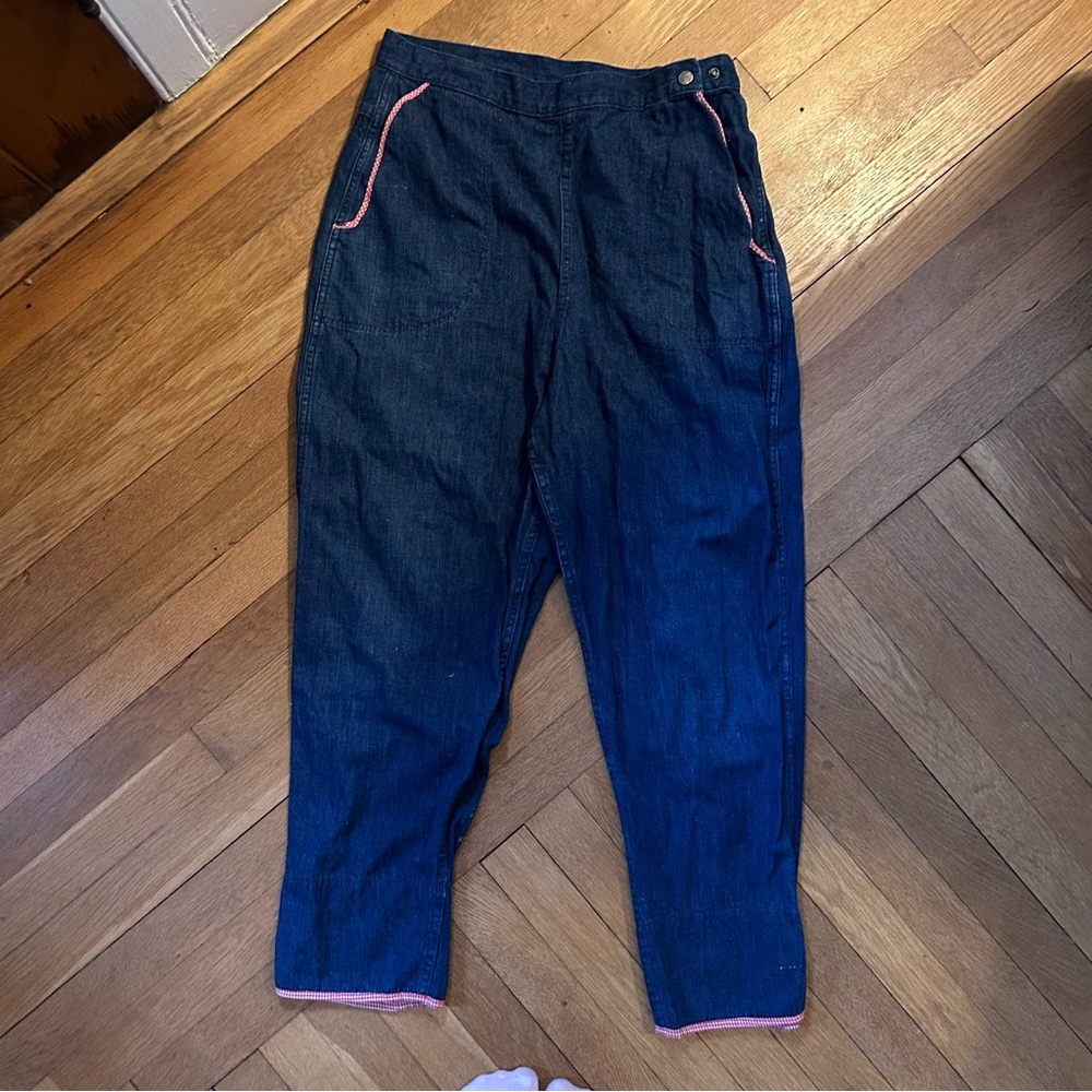 Vintage 1950s Jeans with red plaid detailing